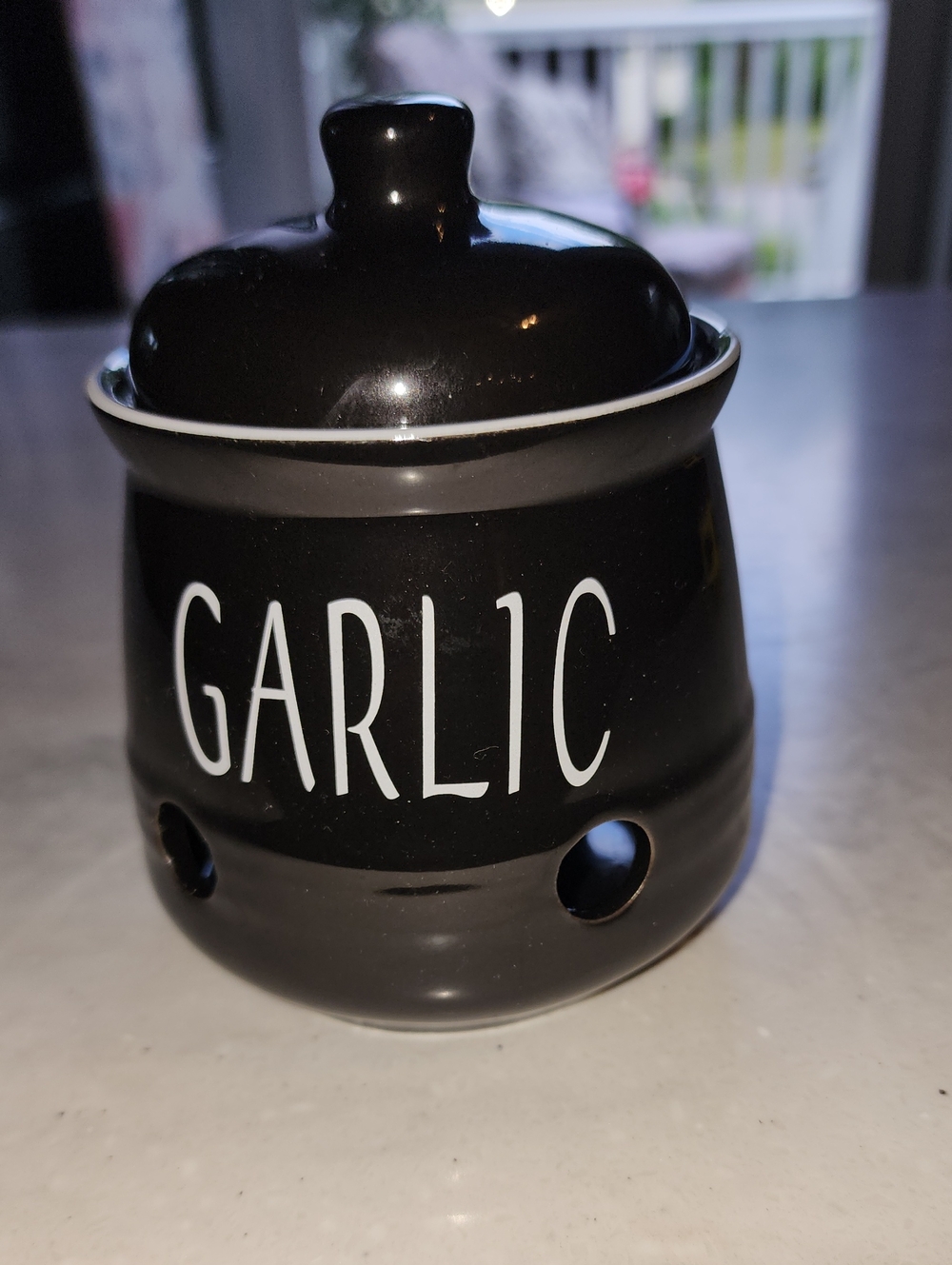 Black Ceramic Garlic Keeper Jar